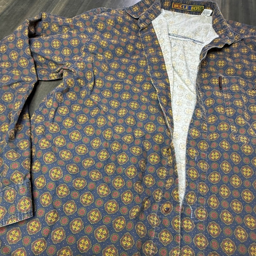 Bugle Boy Patterned Button Down Shirt Vintage‎ Style Casual Top Large - Picture 8 of 9